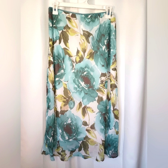 Dress Barn Dresses & Skirts - Dress Barn Y2K Floral Slip Skirt 10 Blue Green Coquette Fairy Cottage Spring